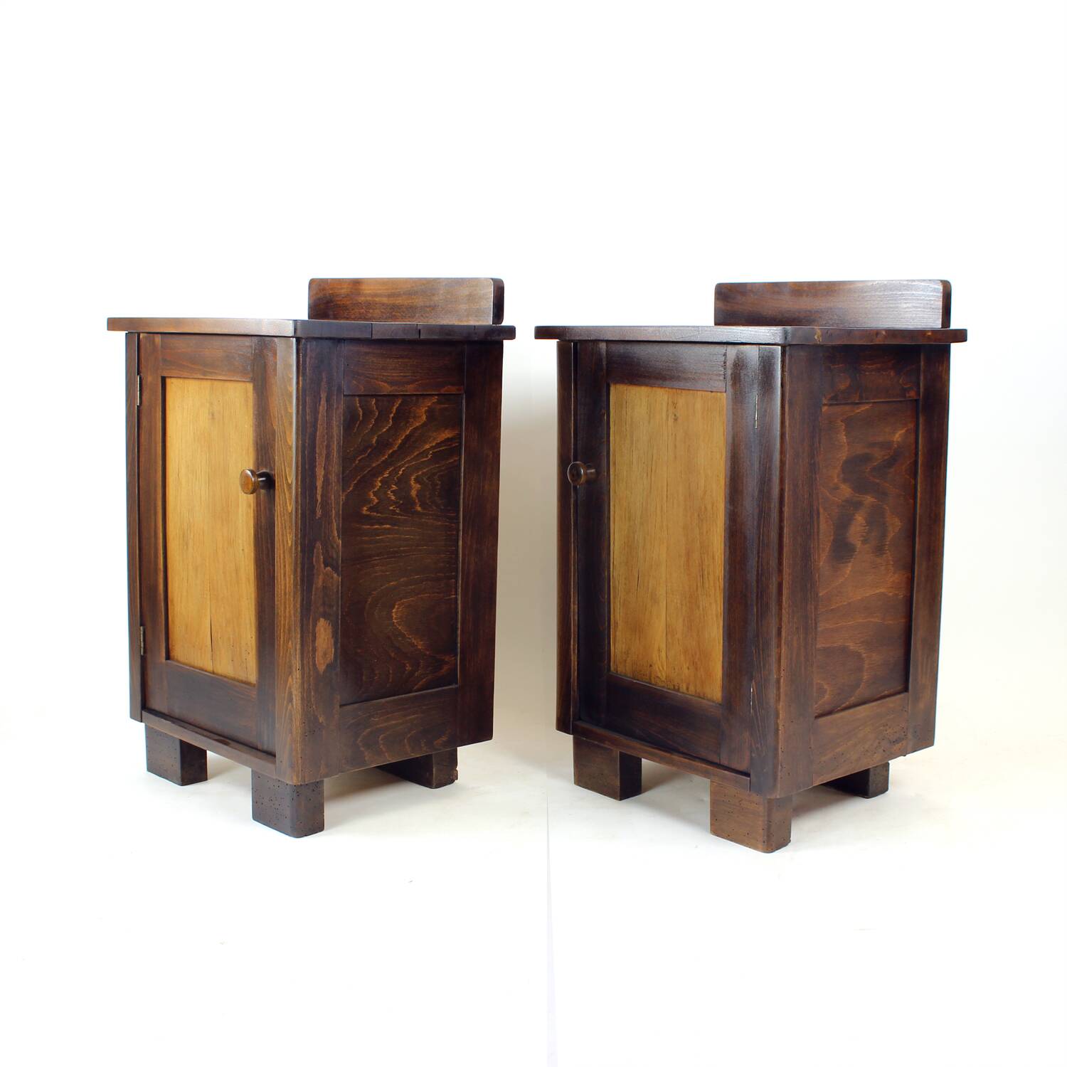 Tall Vintage Bedside Tables In Wood, Czechoslovakia 1930s