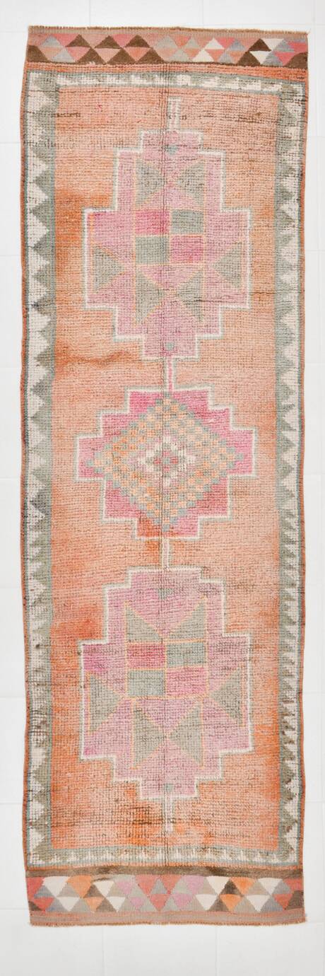 3x10 Orange Brown Handmade Wool Vintage Runner Rug, 103x323Cm SK 18245