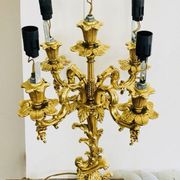 Chandeliers en bronze doré massif époque milieu XXe socles en marbre