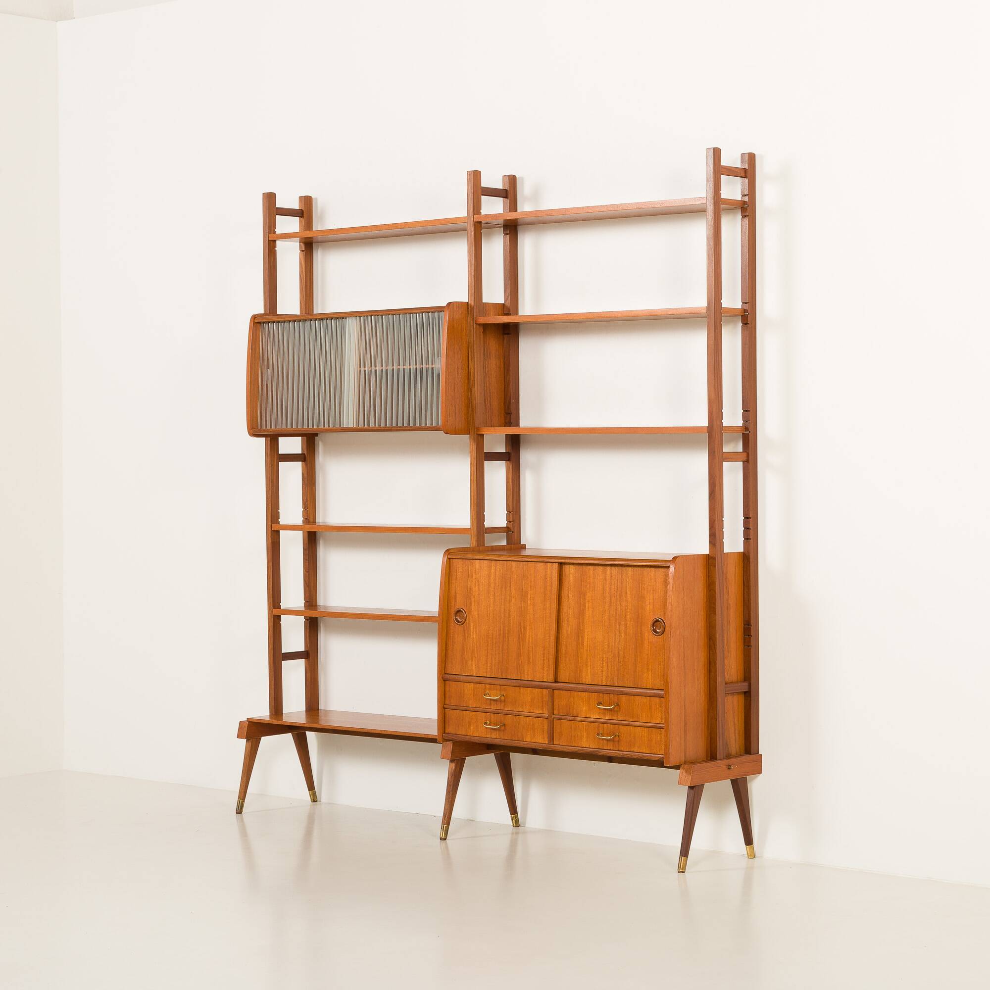 Scandinavian free standing teak wall unit, Norway 1960s.