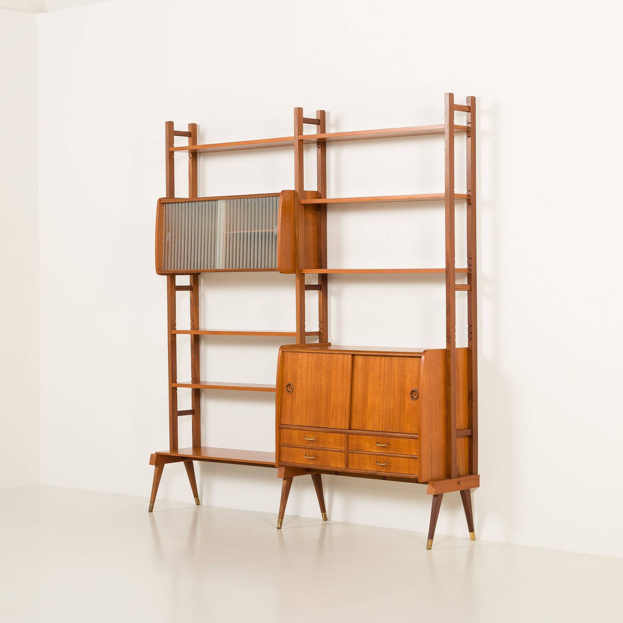 Scandinavian free standing teak wall unit, Norway 1960s.