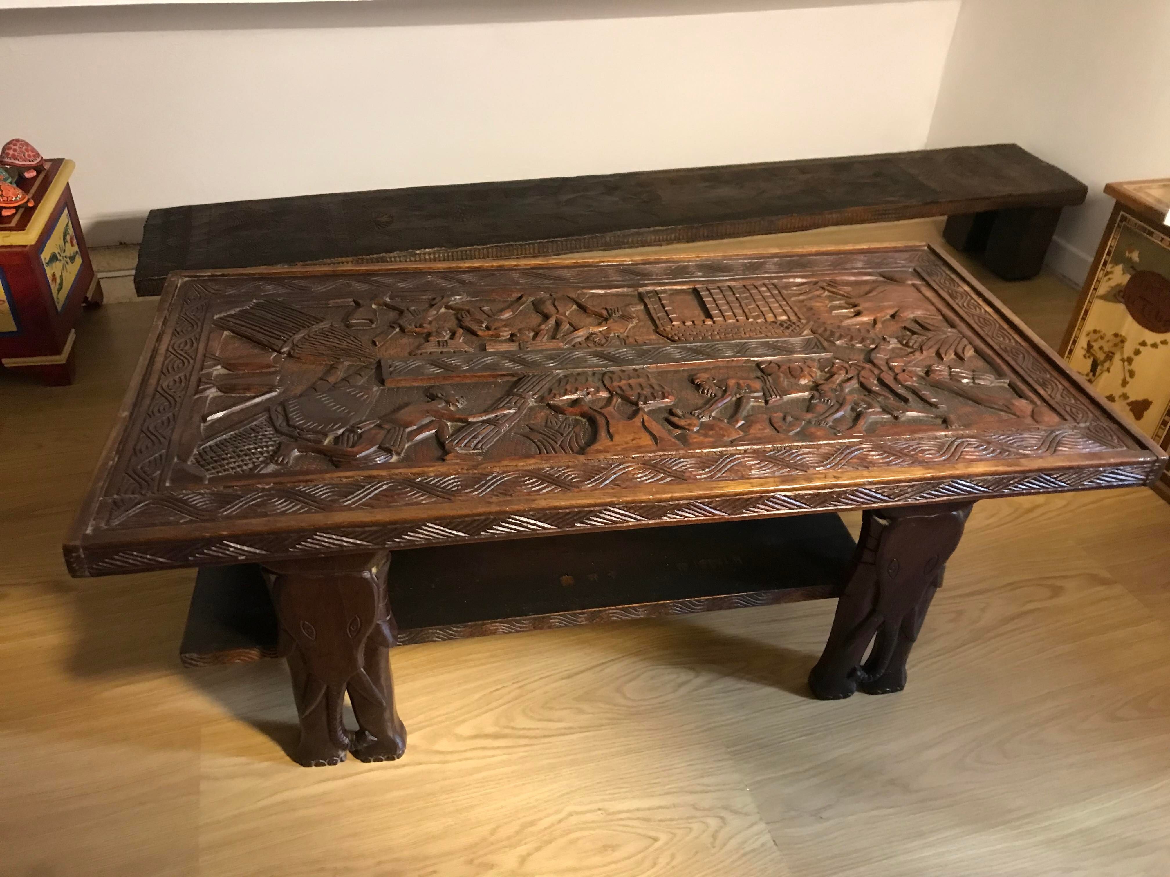 Carved Senegalese coffee table