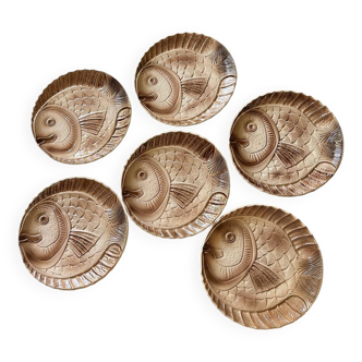 Series of 6 vintage Sarreguemines fish plates