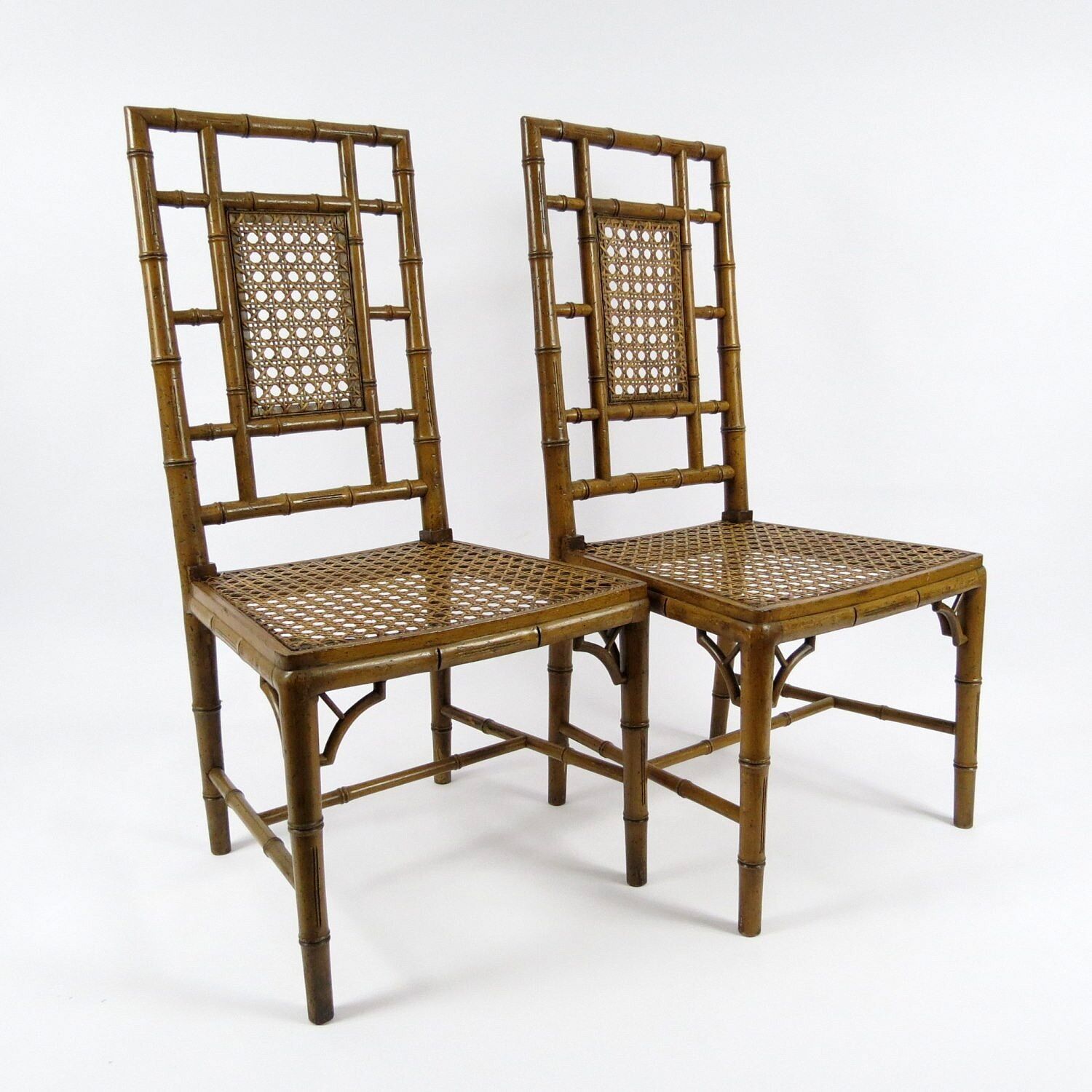 Paire de chaises de salle à manger en faux bambou, années 1970