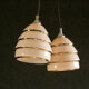 Set of 2 pink glass pendant lamps with silver threads