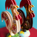 Retro wooden roosters vintage red green black and white Portugal