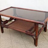 Vintage rattan coffee table and smoked glass