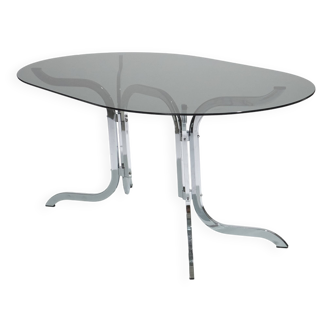 Roche bobois smoked glass and chrome oval table, 1970s