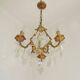 French Vintage Brass Mid Century 3 Light 3 Sided Crystal Cage Chandelier
