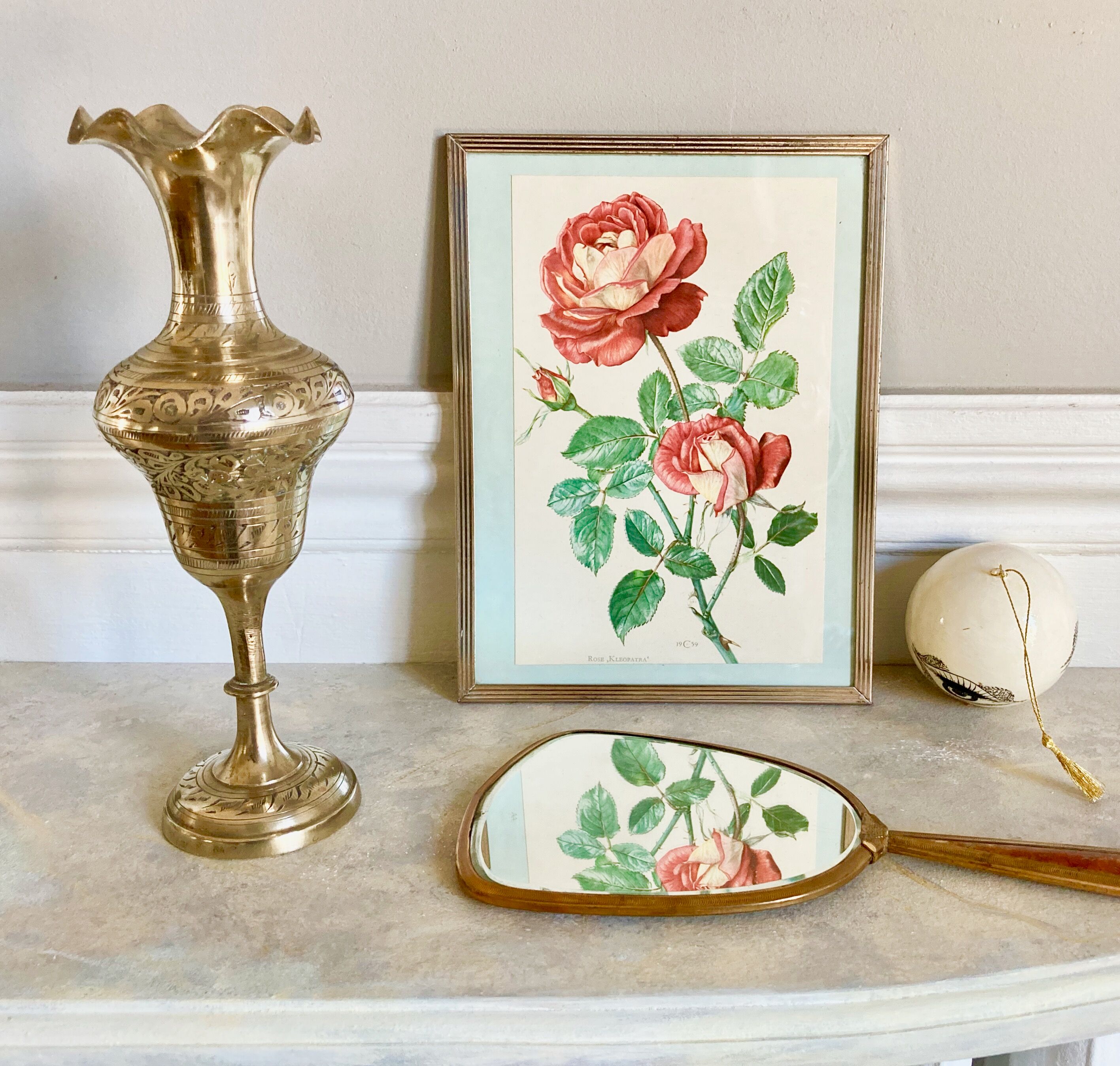 Botanical flower plank framed brass