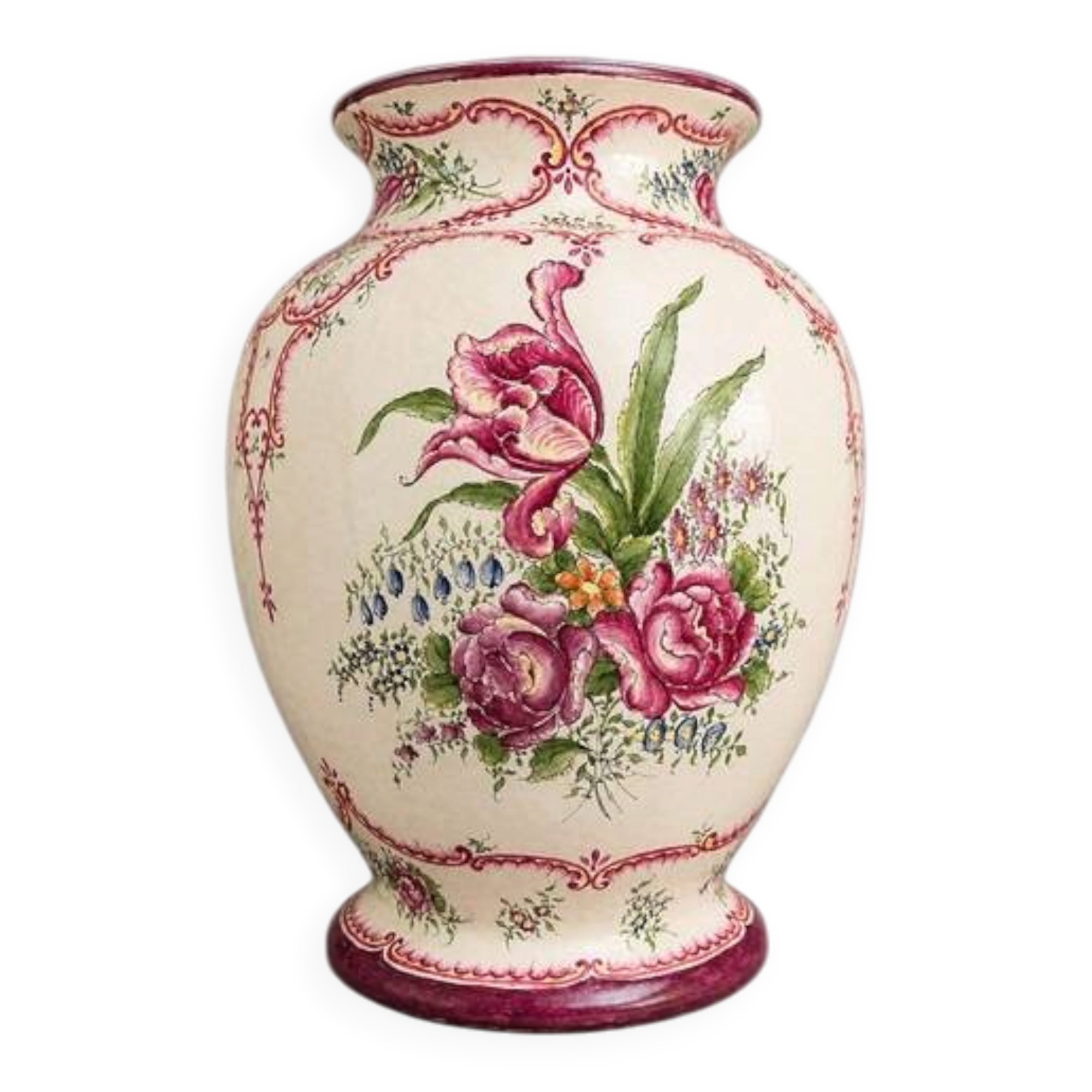 Roger Colas in Clamecy: Important vase in faience with a baluster shape.