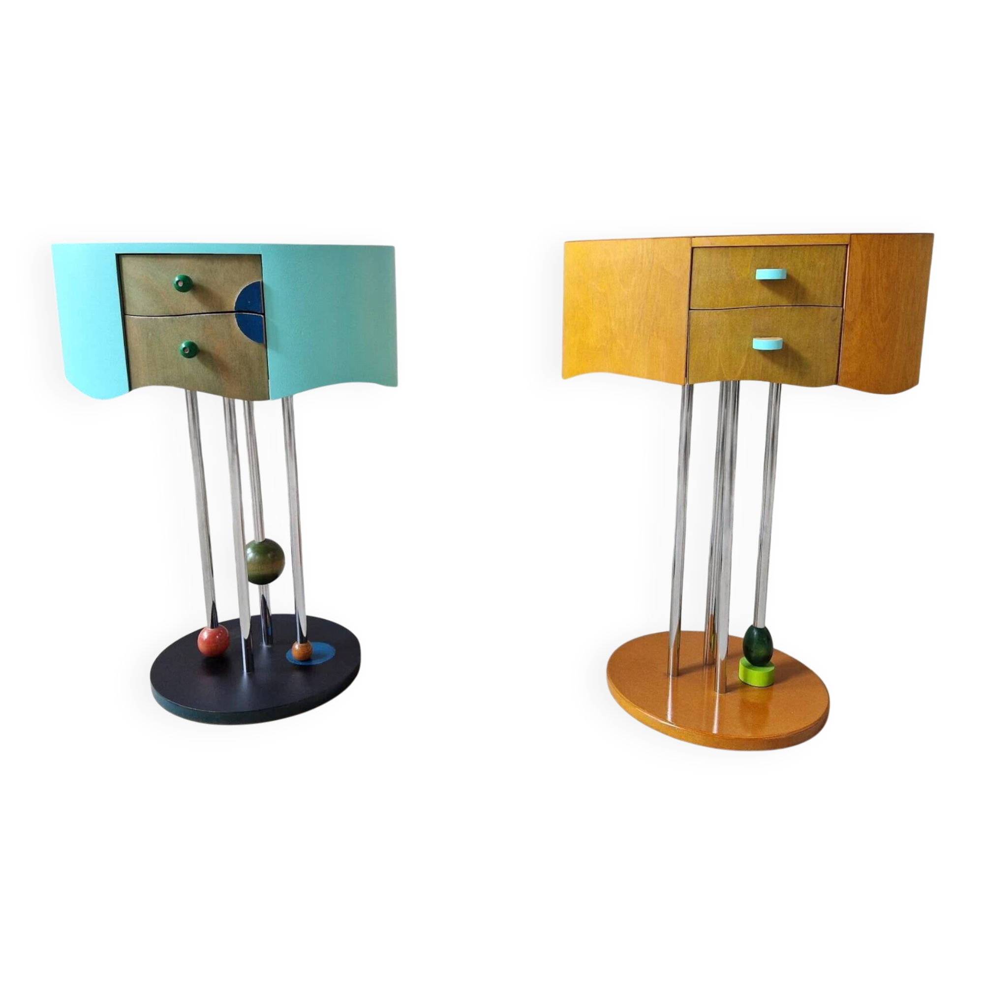 Pair of postmodern Memphis Milano style side tables, 1980s