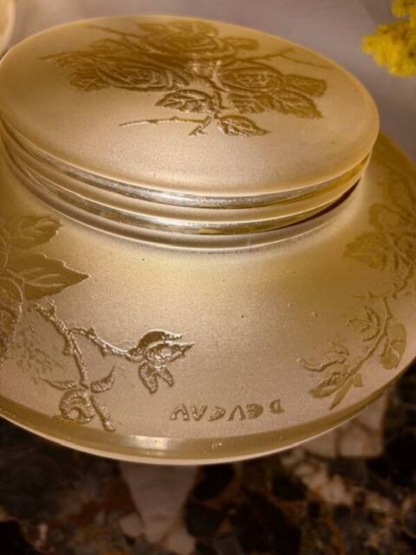 Lampe à poser art nouveau globe fleuri jaune