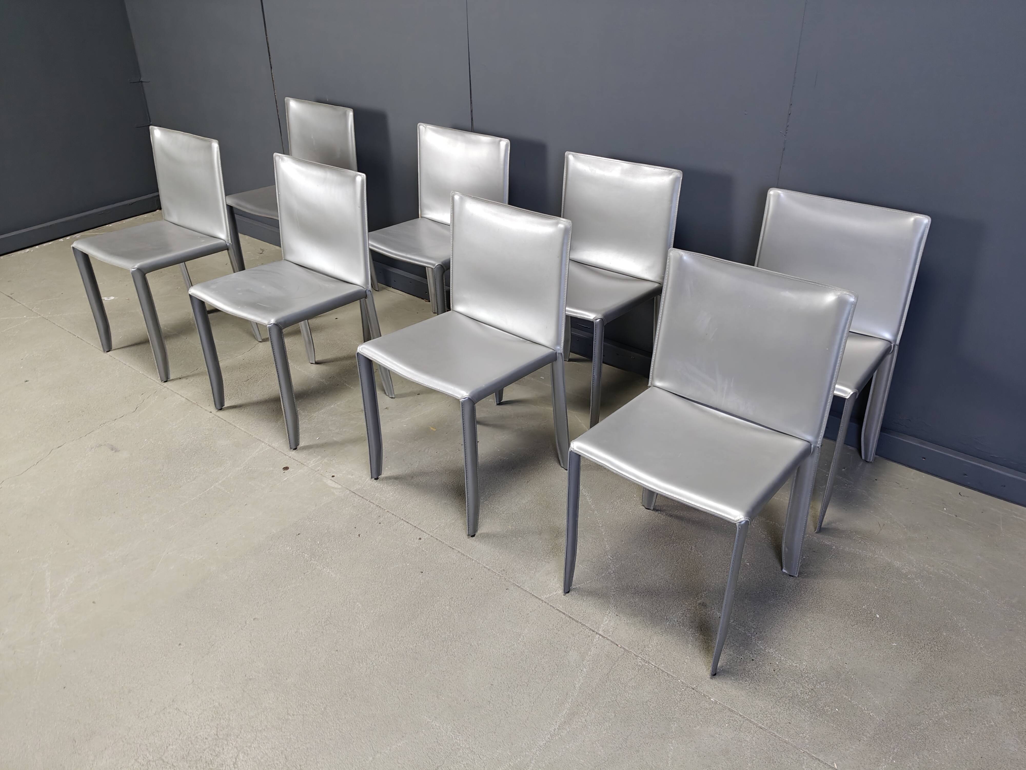 Chaises de salle à manger en cuir gris par Cattelan Italie, lot de 8 - années 1980