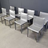 Chaises de salle à manger en cuir gris par Cattelan Italie, lot de 8 - années 1980