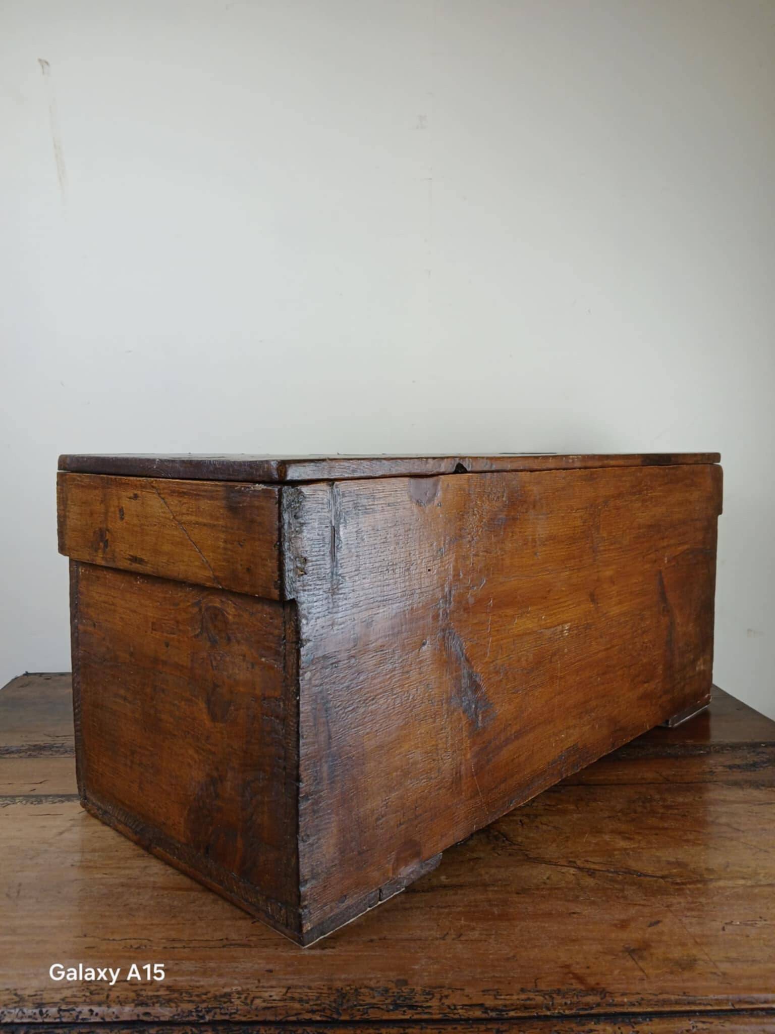 Old solid wood transport chest from the early 19th century