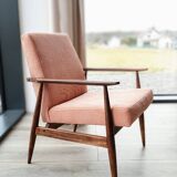 Vintage armchair corduroy flaming pink 1970 design by H.Lis