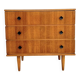 Scandinavian chest of drawers with 3 oak drawers, black knobs — 1960s