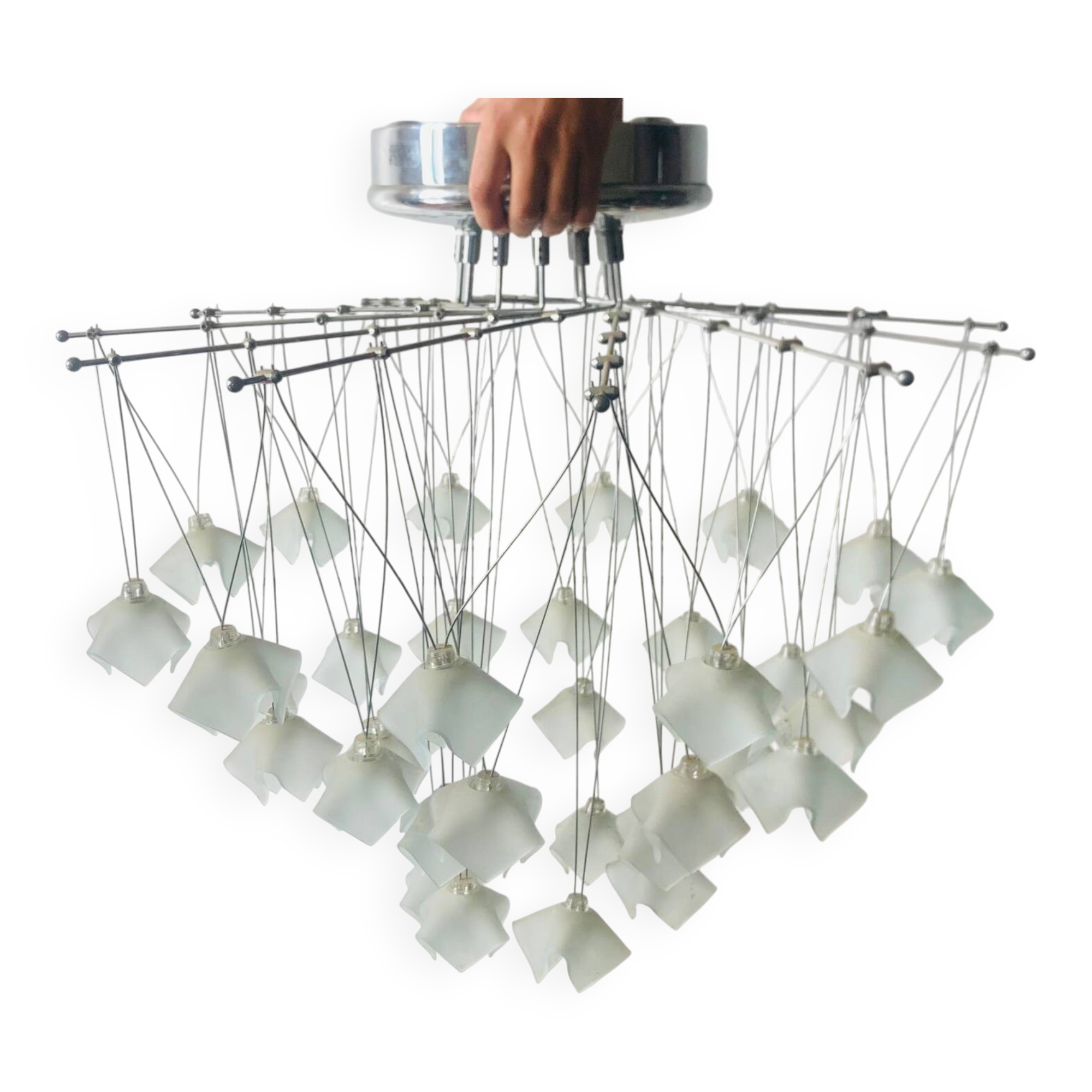 Lustre en cascade Lucciole par MetalSpot, italy, chromé et verre dépol
