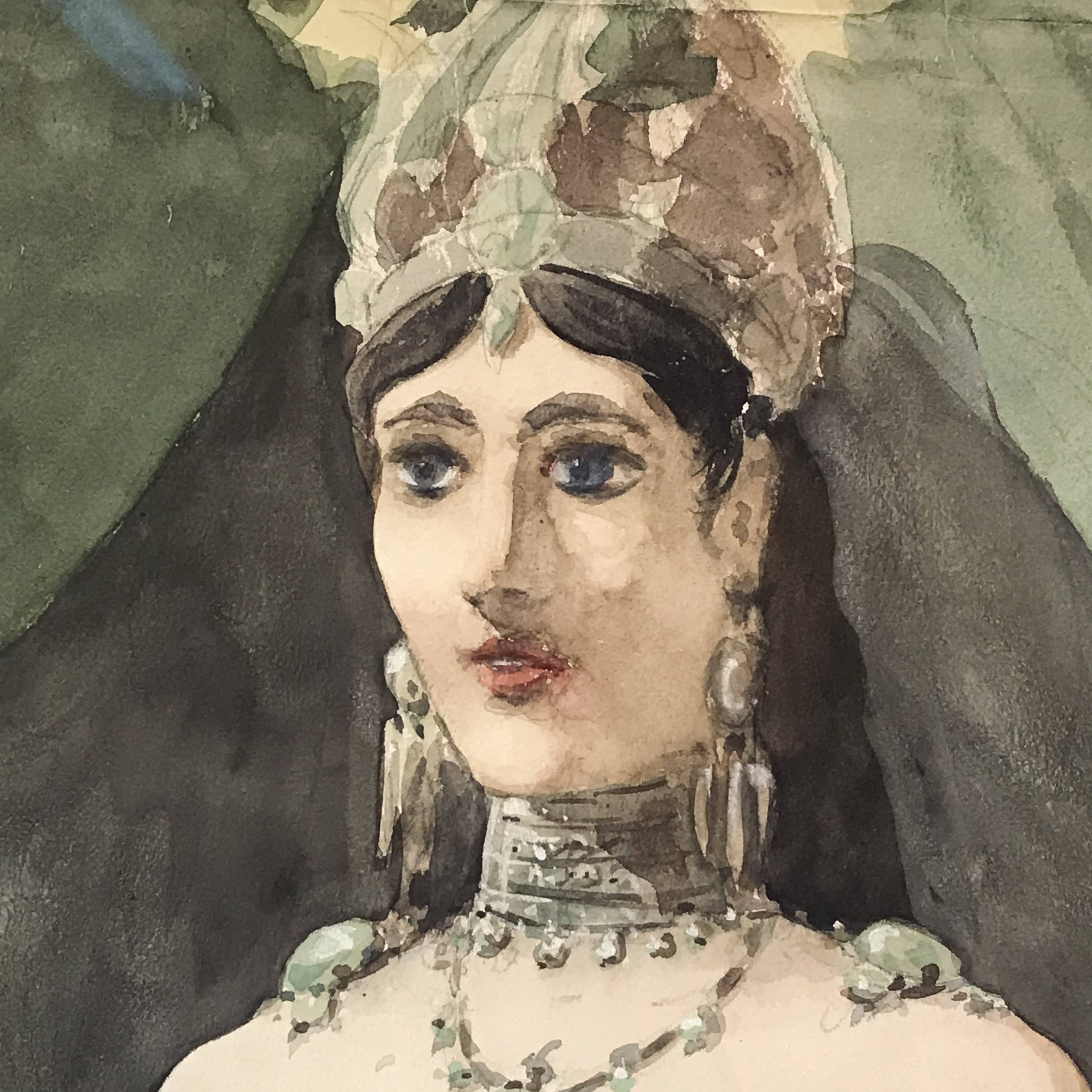 Victorian Goddess, Aquarelle Painting, framed