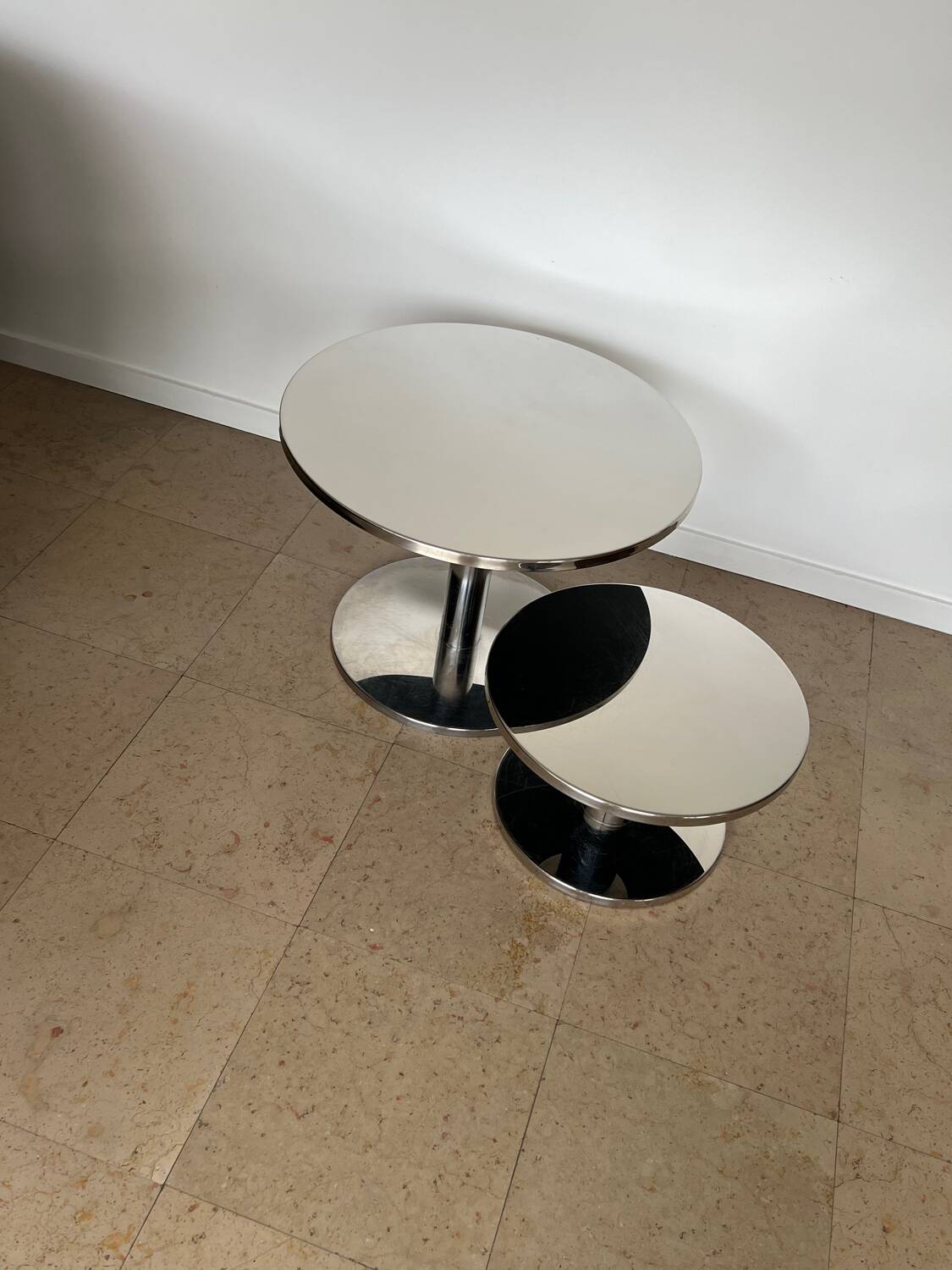 Set of Ligne Roset ‘bobine’ tables, 27.5” & 20” by Michael Koenig