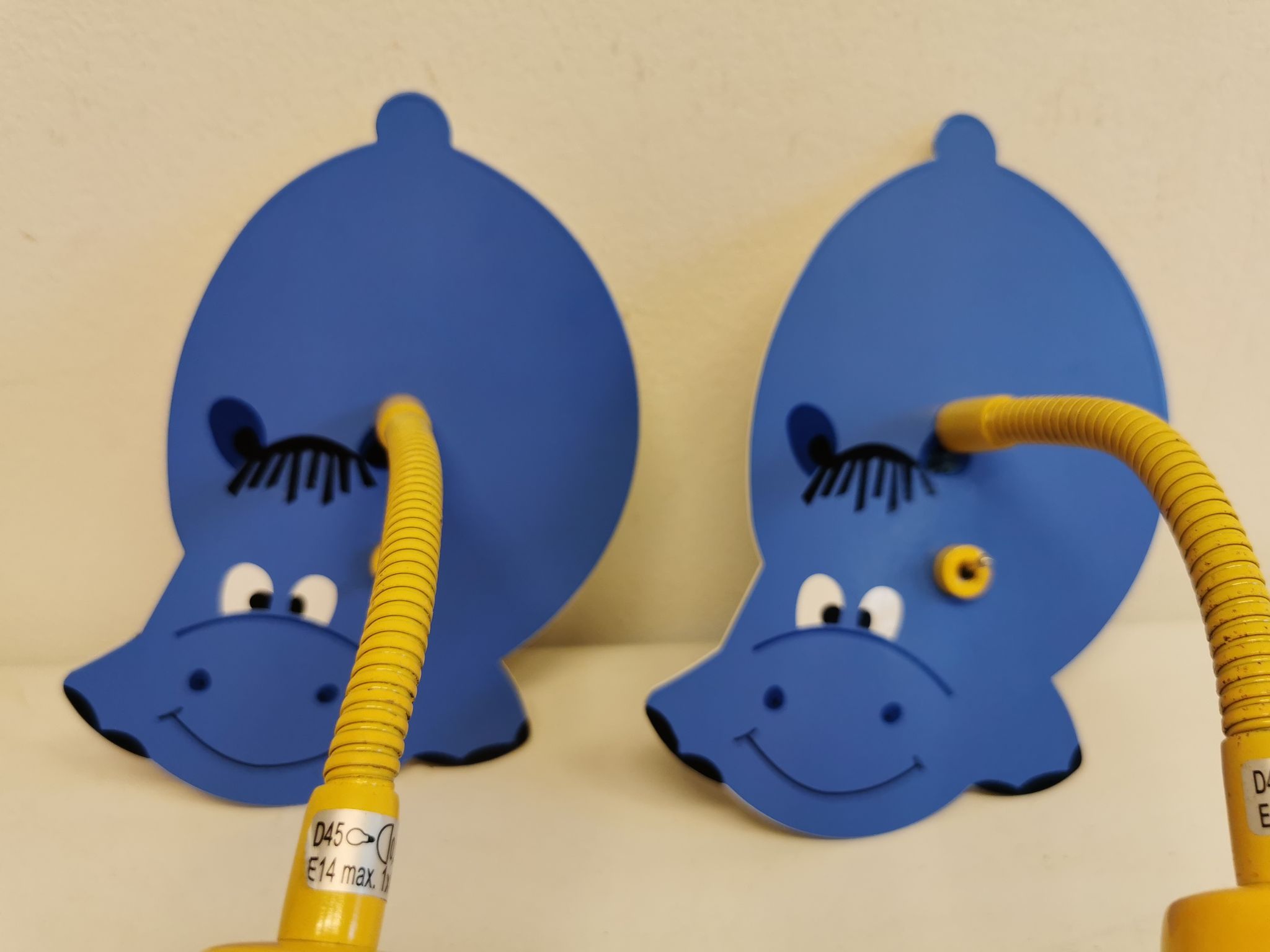 Cute hippo wall lamps for the children's room, Danish design from the 80-90s.