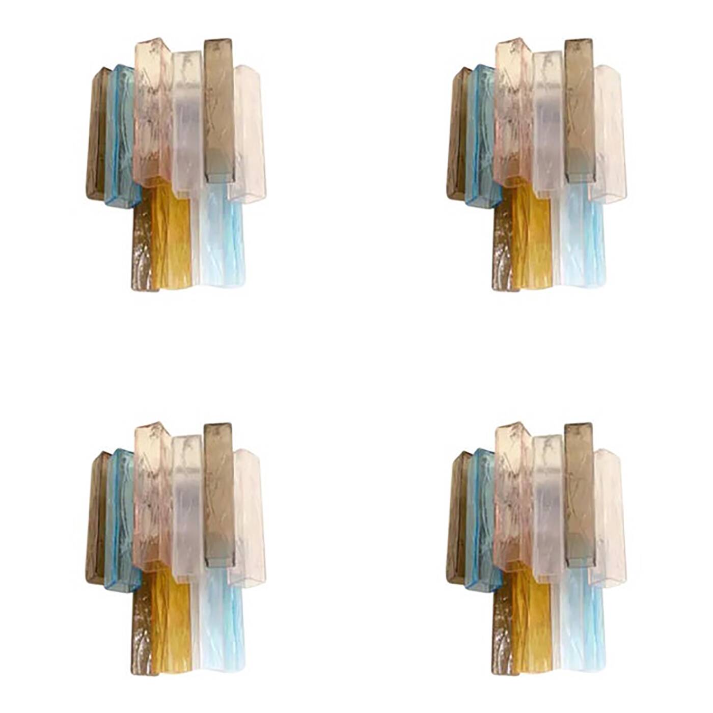 Lot of 4 Multicolored "Squared" Murano Style Glass Wall Sconces