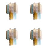 Lot de 4 Appliques Murales Multicolores "Carrées" en Verre de Style Murano