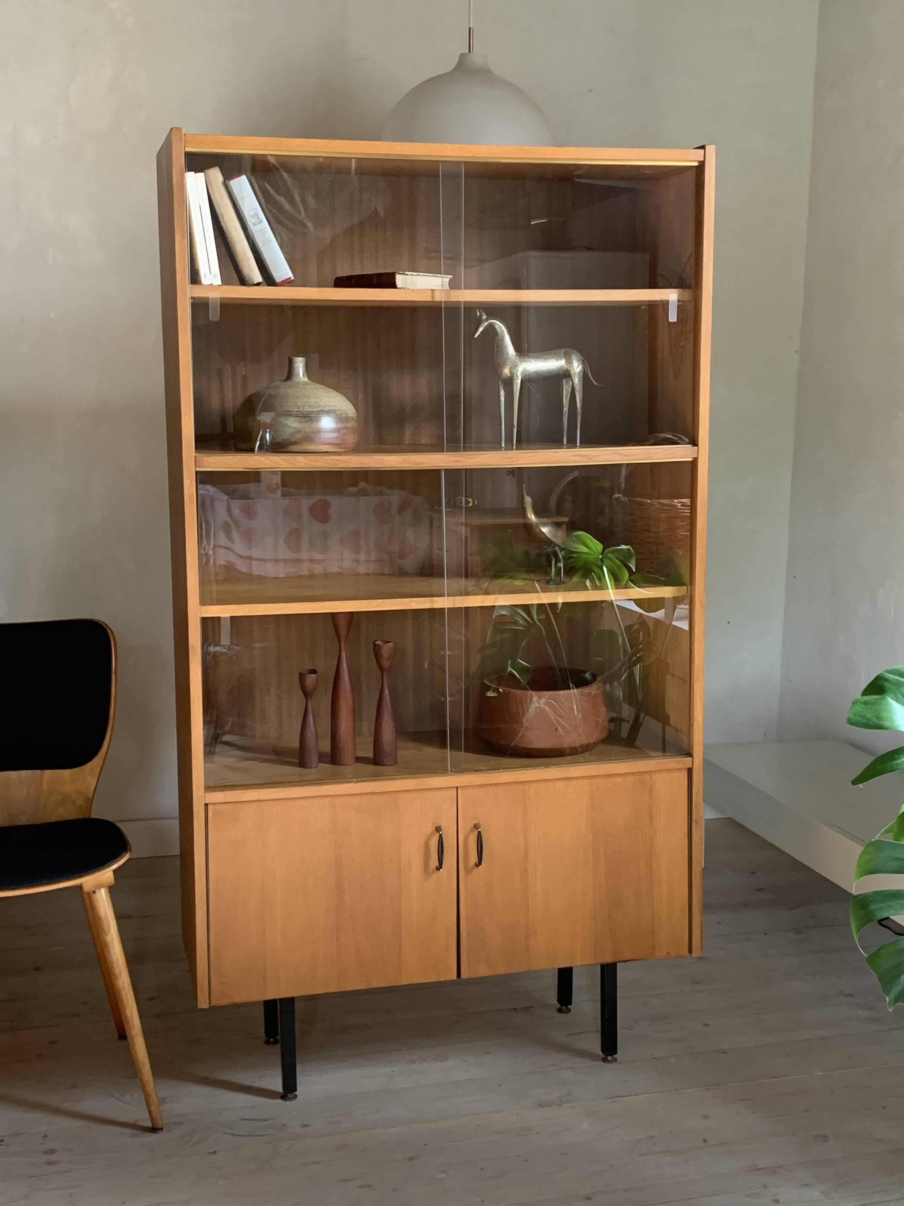 Vintage modernist oak display bookcase