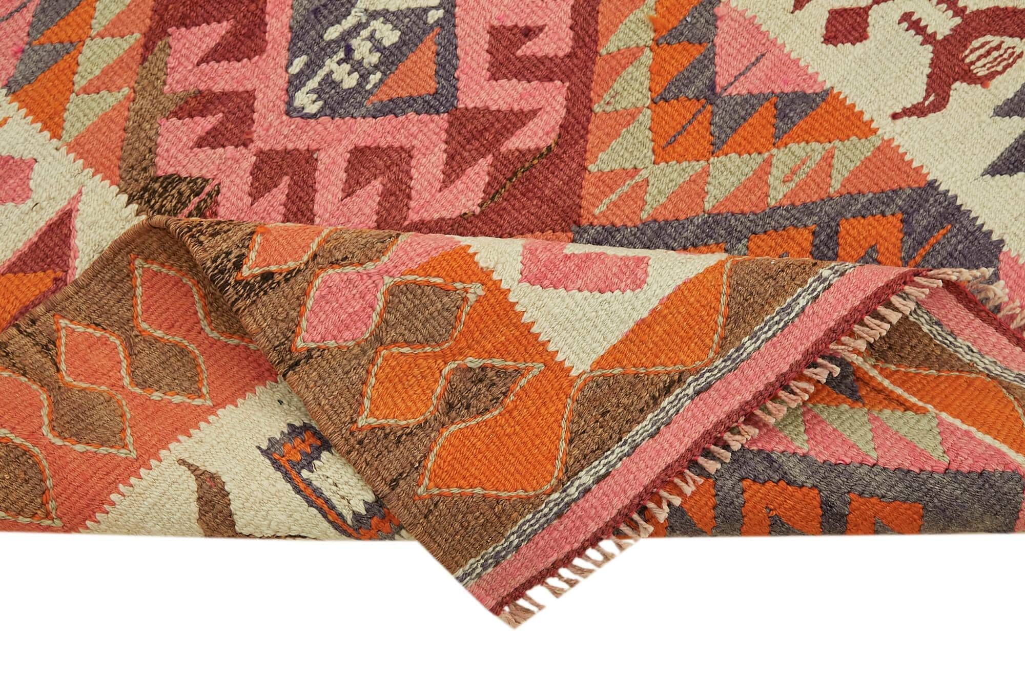 Turkish Handwoven Vintage Herki Kilim 110 cm x 318 cm