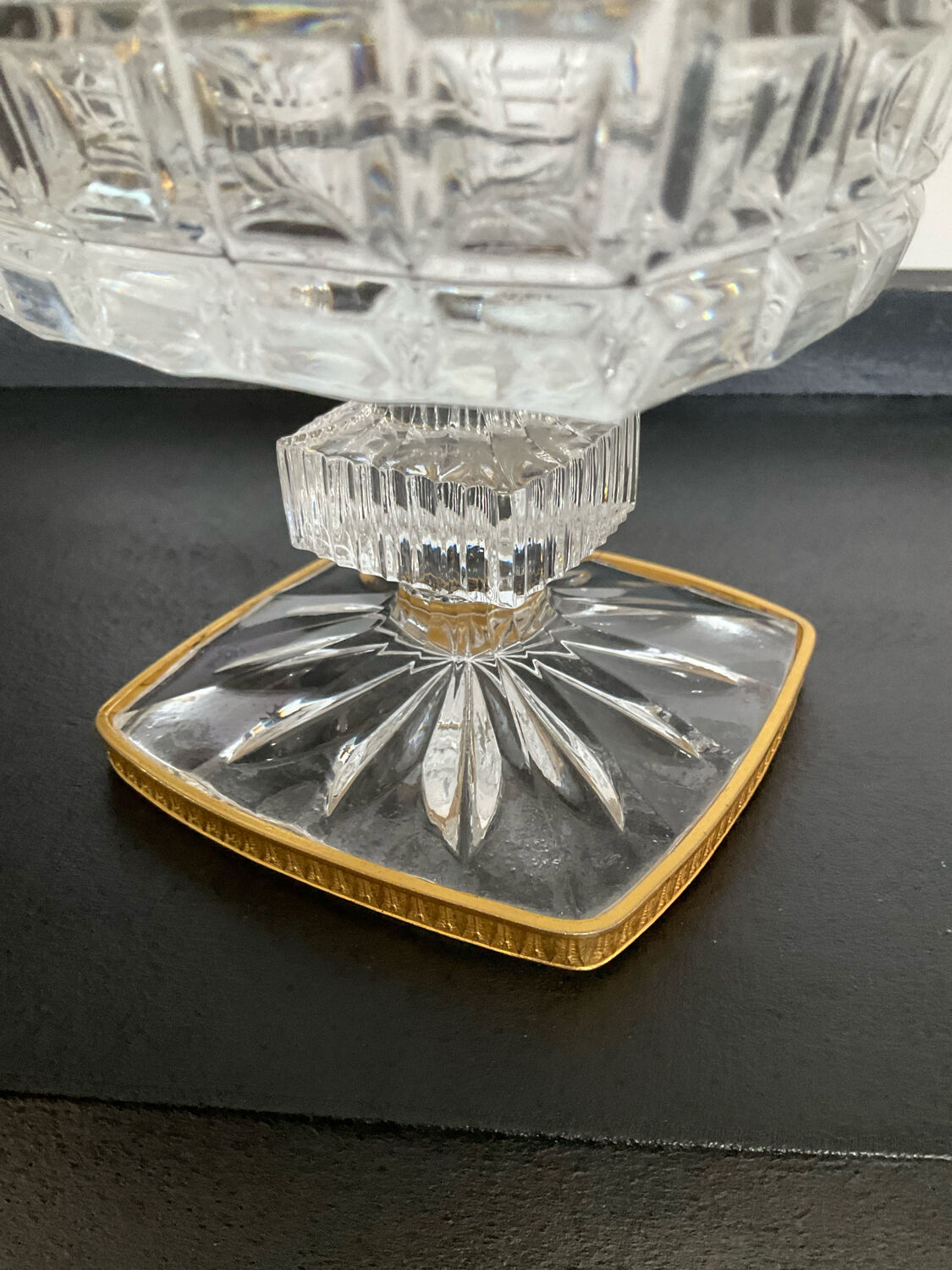 Vintage glass and brass candy box
