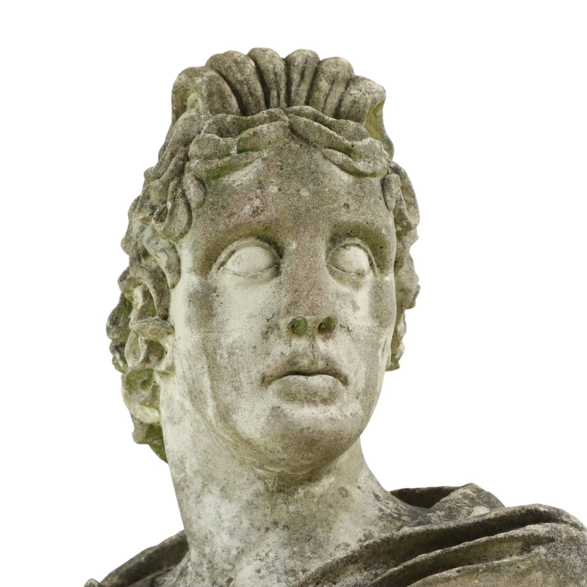 Beautiful Weathered Apollo Bust Garden Statue Cast Stone 65cm