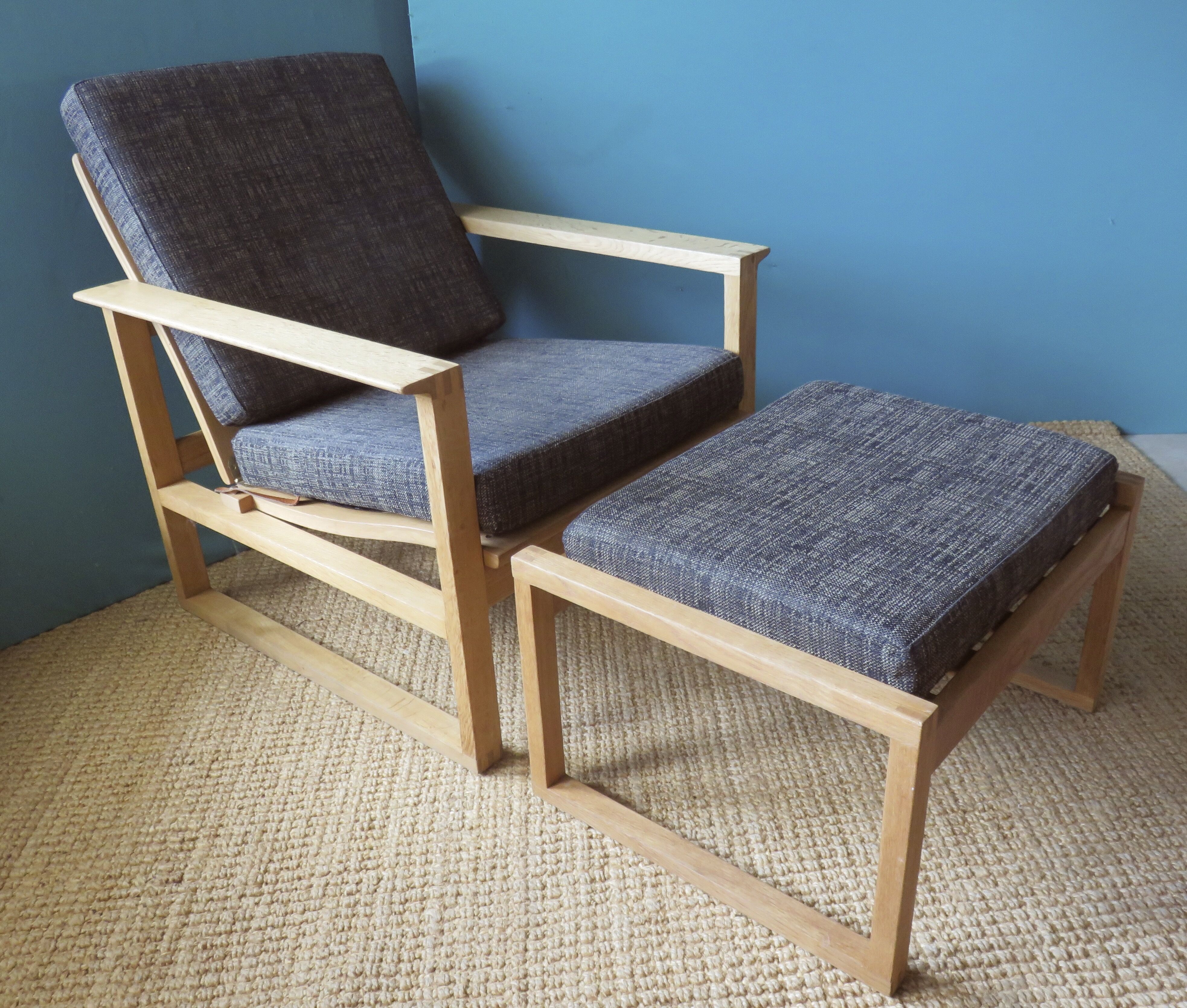 Armchair and ottoman in light oak by Borge Mogensen, Denmark 1965