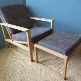 Armchair and ottoman in light oak by Borge Mogensen, Denmark 1965