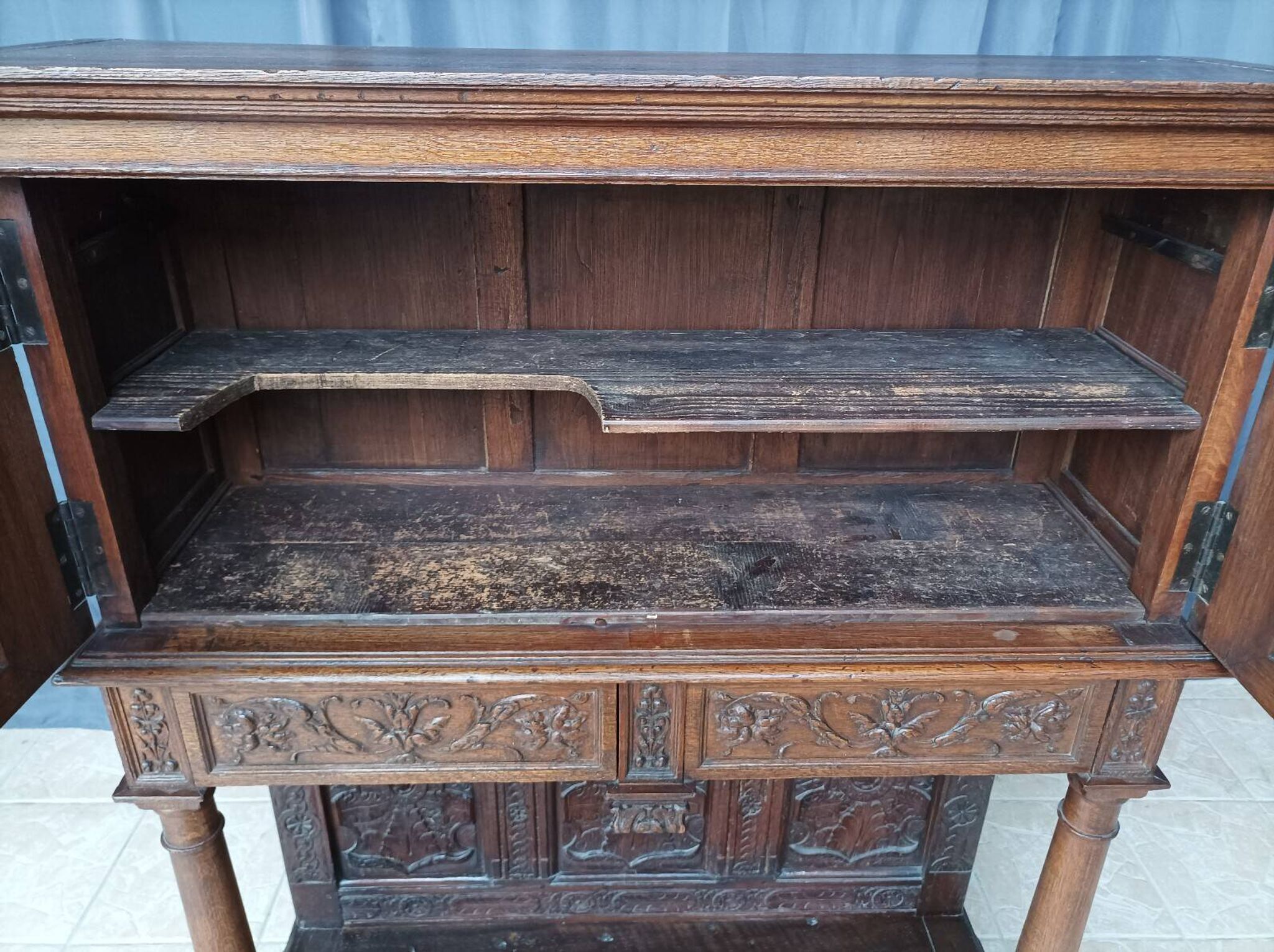 Renaissance oak carved buffet cabinet