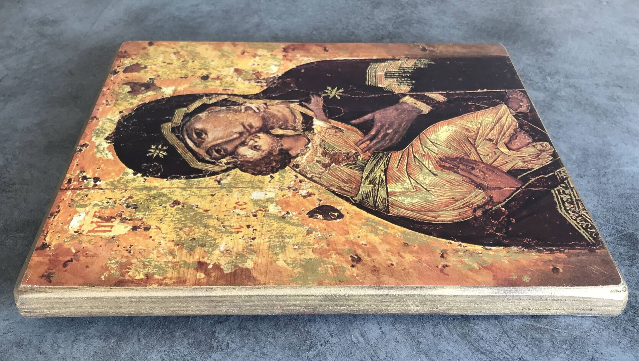Religious ICON of the Virgin Vladimir Holy Theotokos on wooden support