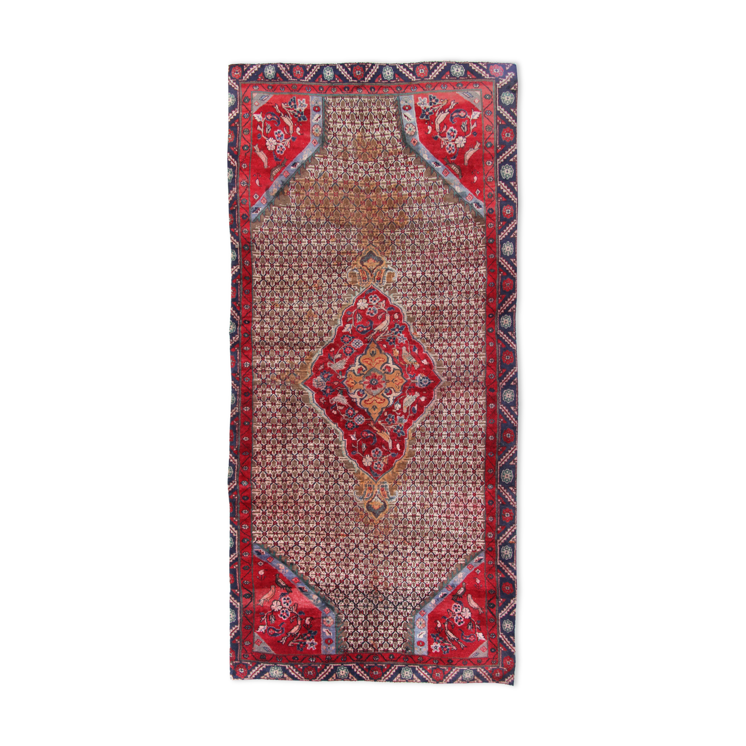 Traditional red medallion runner rug long handmade oriental wool carpet - 135x285cm