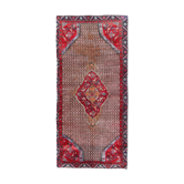 Tapis traditionnel en médaillon rouge runner long tapis en laine orientale fait à la main - 135x285cm