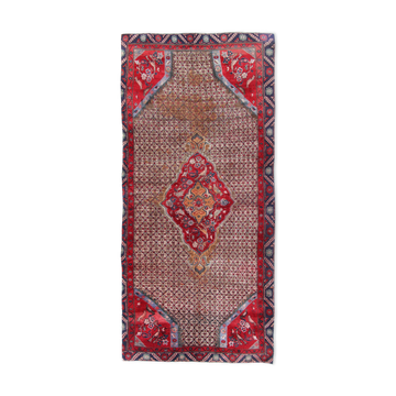 Tapis traditionnel en médaillon rouge runner long tapis en laine orientale fait à la main - 135x285cm
