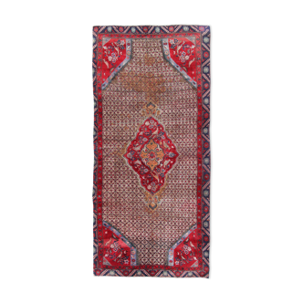Tapis traditionnel en médaillon rouge runner long tapis en laine orientale fait à la main - 135x285cm
