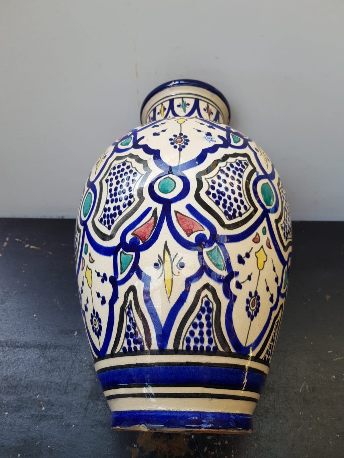 Old terracotta vase enameled painting vintage oriental style