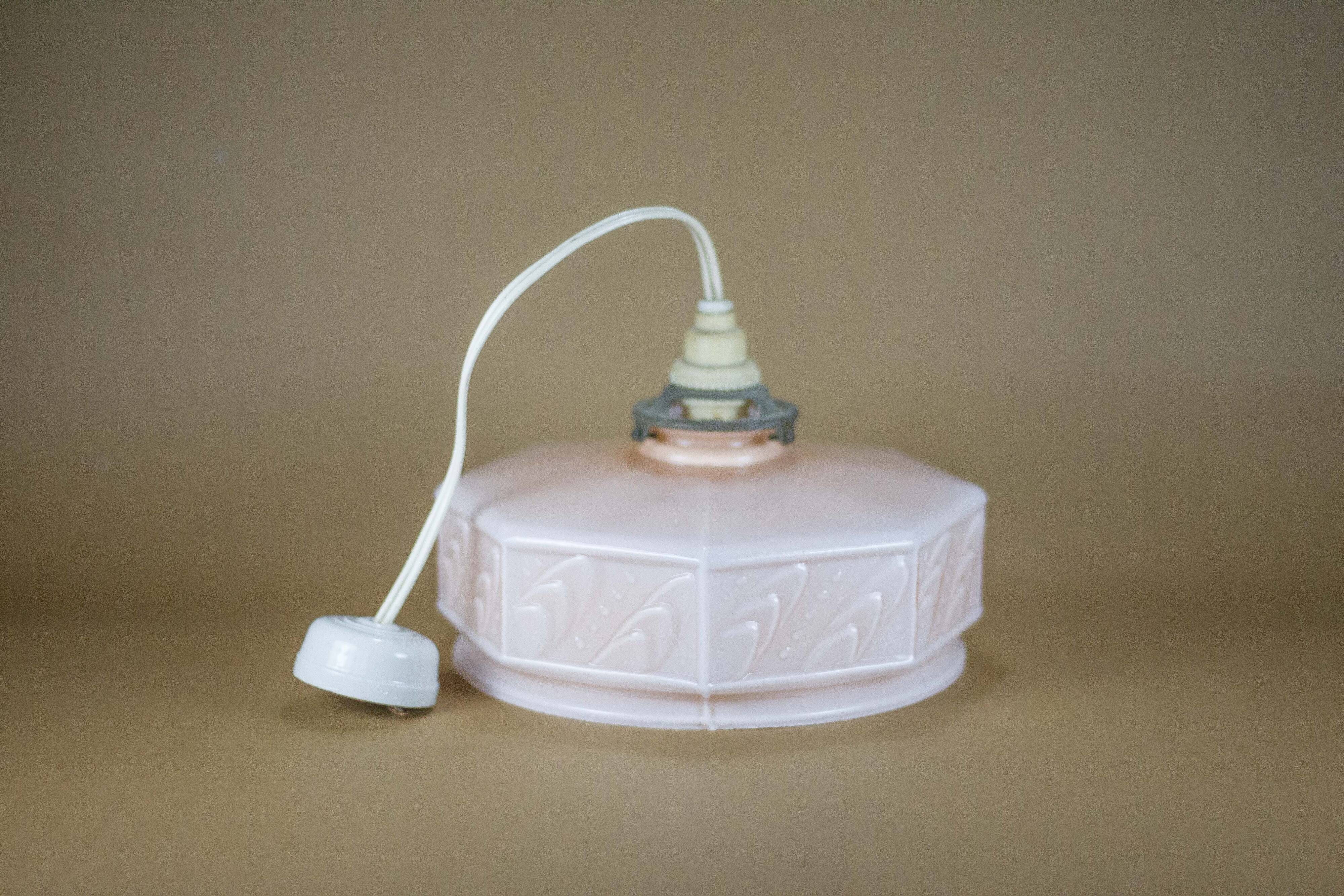 Art deco pink opaline pendant light, opaline glass globe, opaline lampshade, ceiling lamp