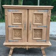 Renovated Spanish Renaissance oak buffet armoire from the 1930s.