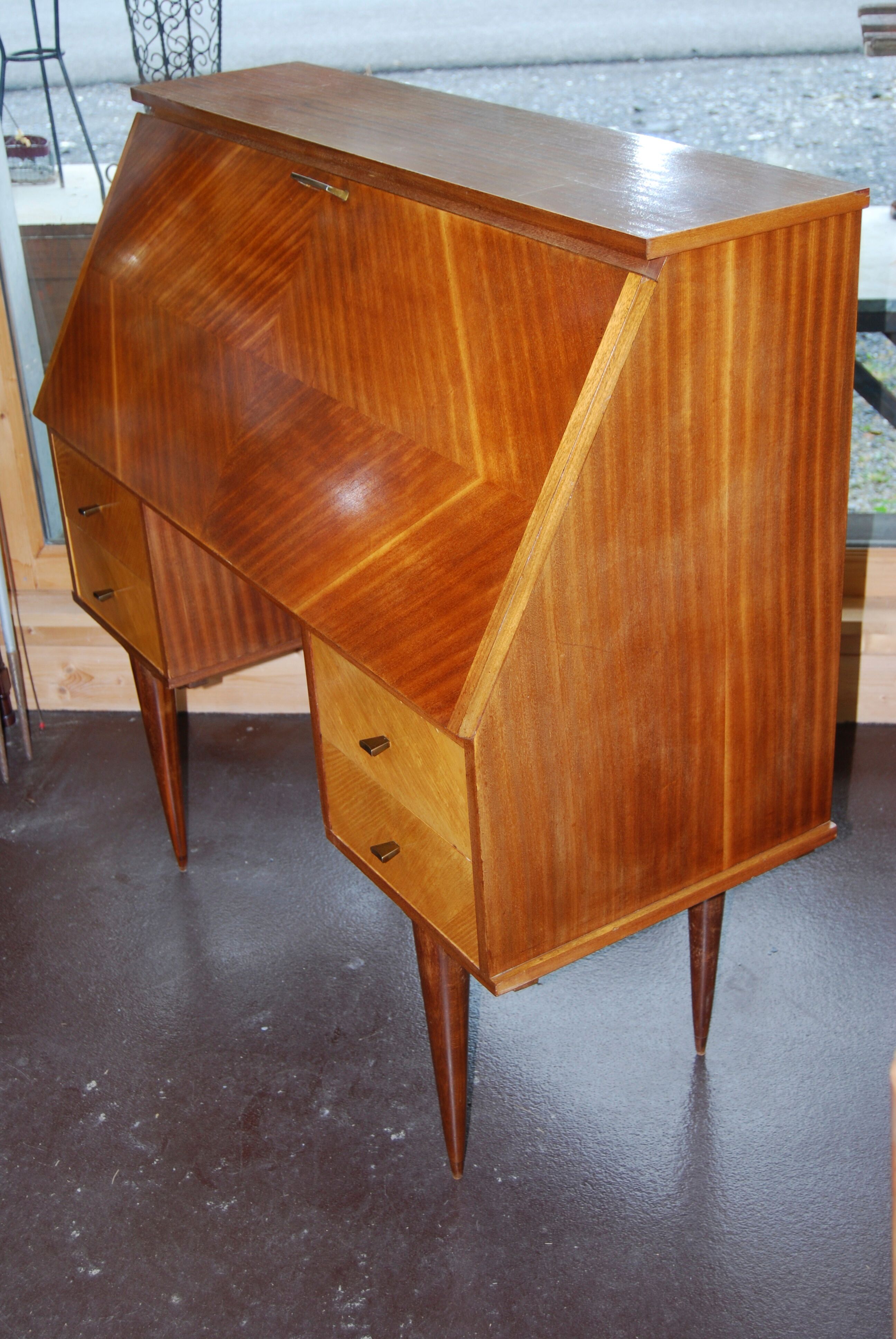 Office, Scandinavian slope secretary, satin wood and teak plating.
