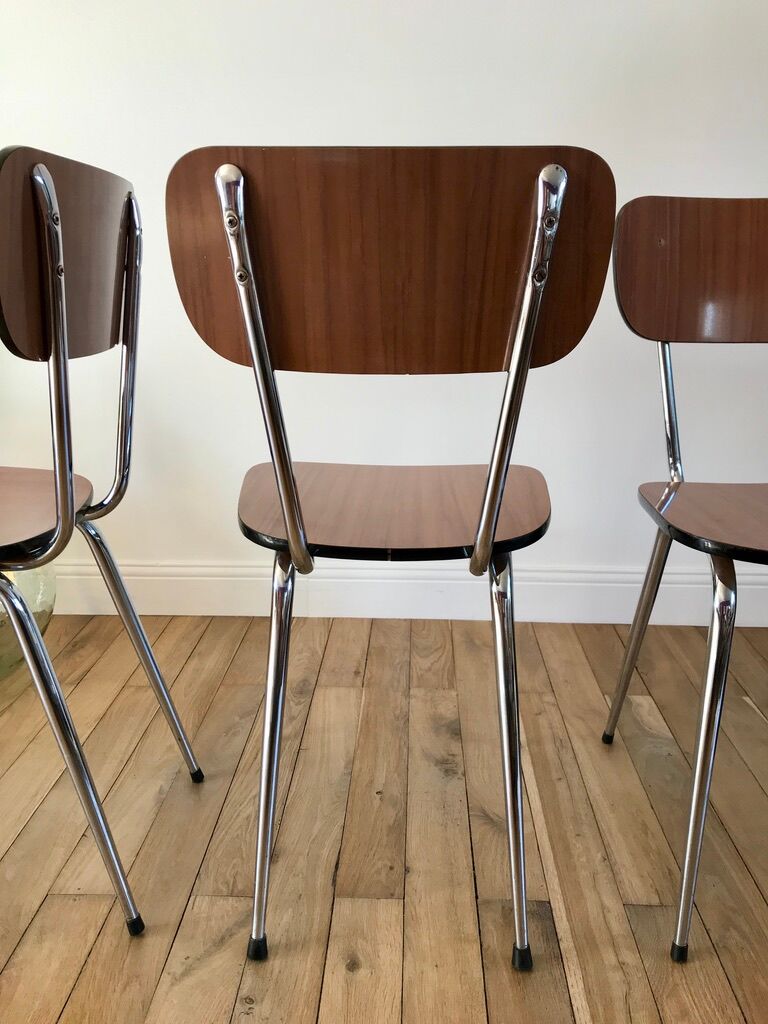 Trio of brown formica chairs 70s