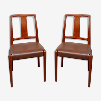 Vtg Mid Century Restored Set Of 6 D Scan Teak Leather Danish Dining chairs #633