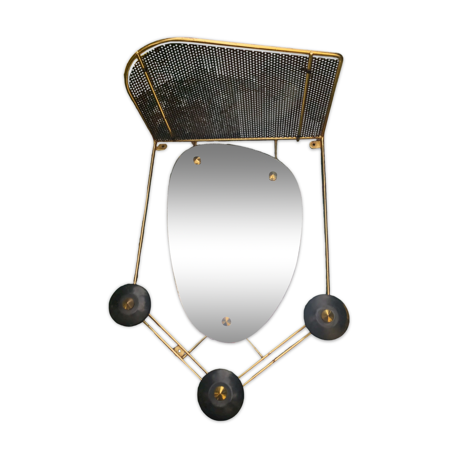 Wall-mounted coat rack with vintage 50s mirror