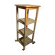 shabby wood side table on wheels