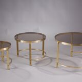 Set of three nesting coffee tables in bronze and smoked glass, 70s