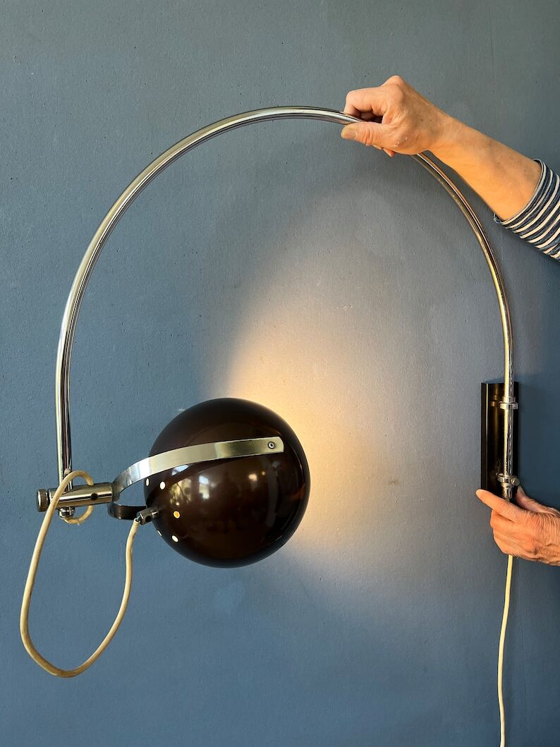 Wall lamp arc lamp Herda eyeball chrome space age